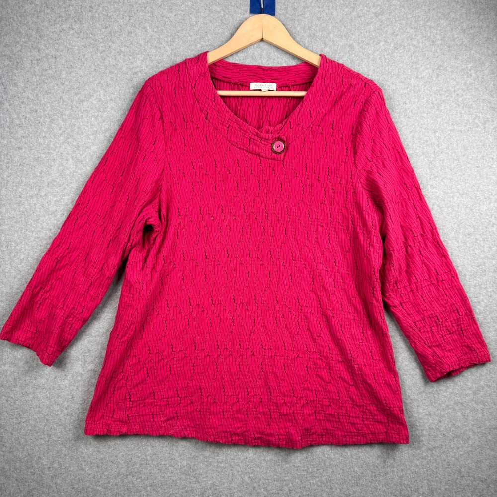 Habitat Top Womens XL Pink Asymmetrical Button Neck Textured Crinkle Artsy Boho